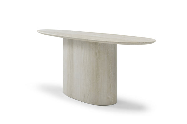 HomeRoots 60" Elegant White Marble Double Pedestal Console Table - Modern Design for Home & Office Decor 717493