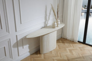 HomeRoots 60" Elegant White Marble Double Pedestal Console Table - Modern Design for Home & Office Decor 717493