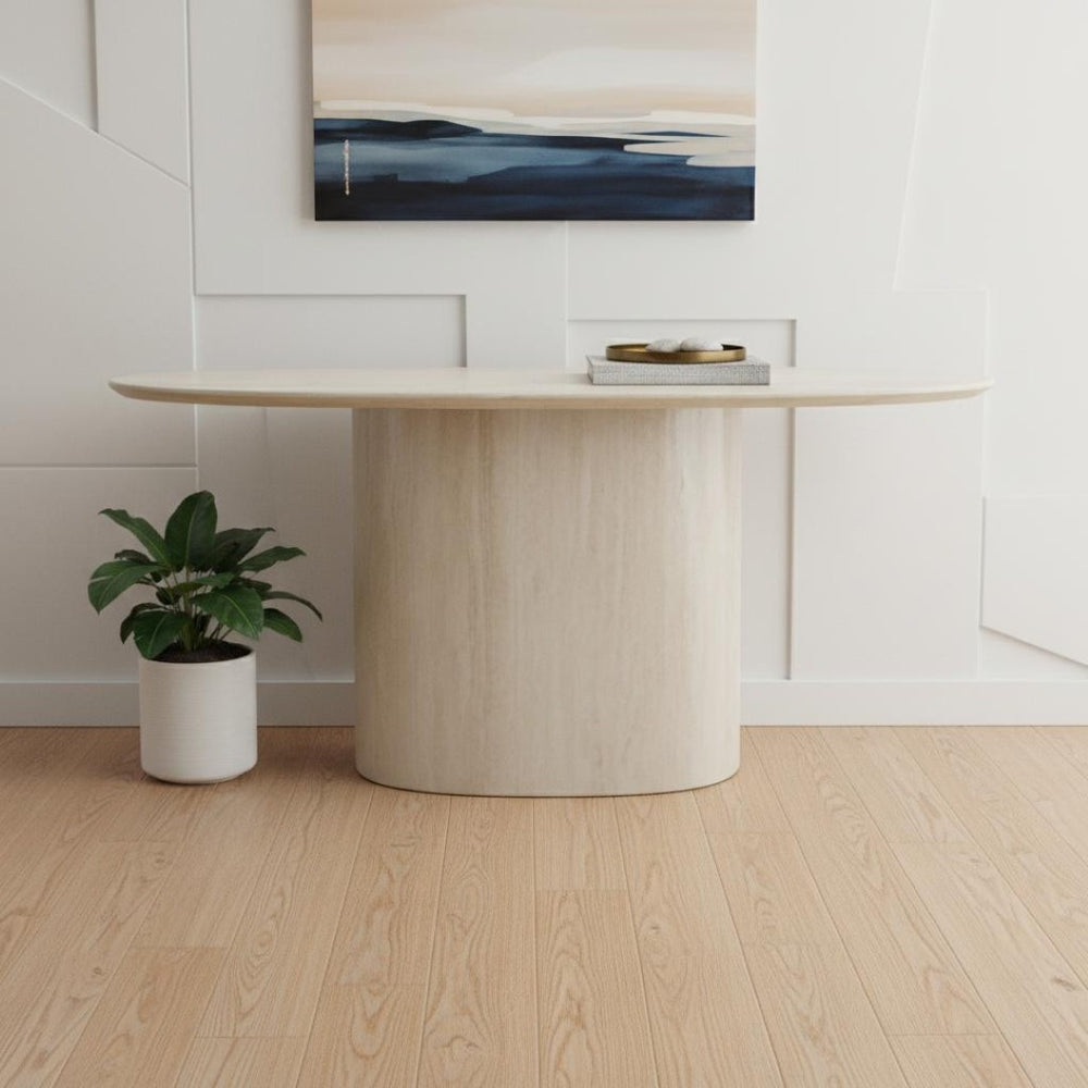 HomeRoots 60" Elegant White Marble Double Pedestal Console Table - Modern Design for Home & Office Decor 717493