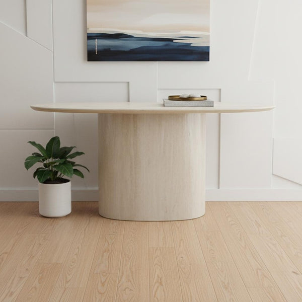 HomeRoots 60" Elegant White Marble Double Pedestal Console Table - Modern Design for Home & Office Decor 717493