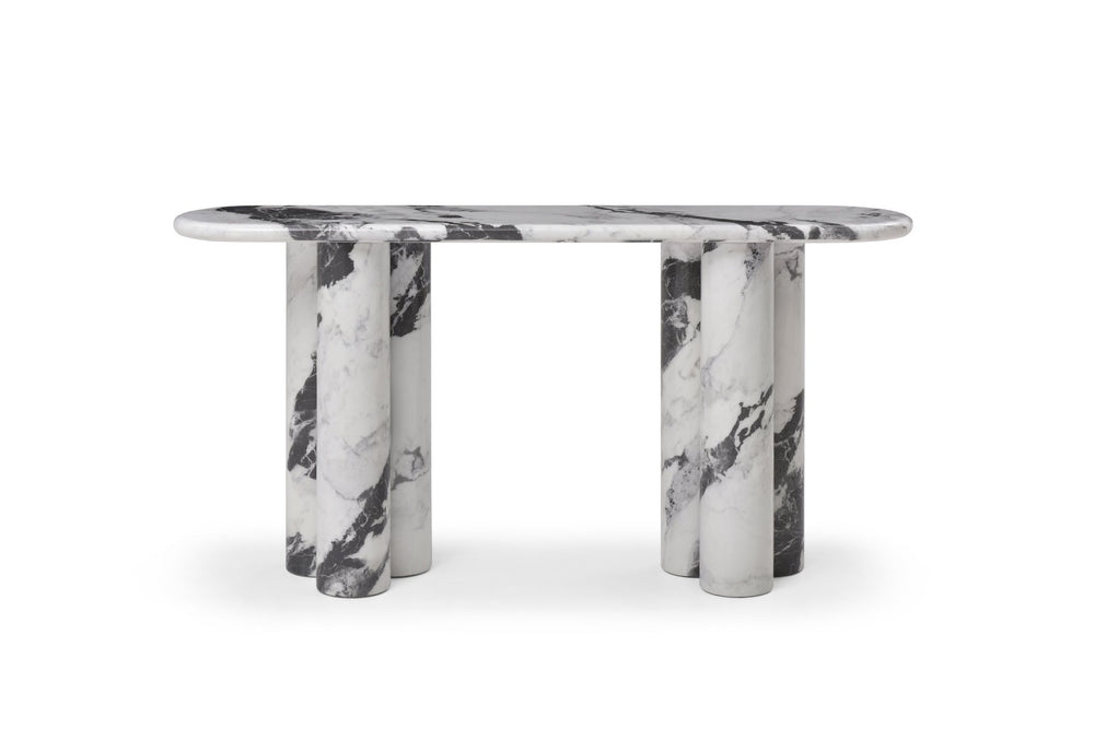 HomeRoots 60" White Genuine Marble Console Table - Elegant, Durable Stone Base, Unique Veining for Modern Spaces 717495