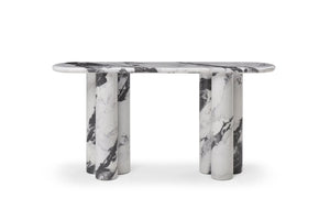 HomeRoots 60" White Genuine Marble Console Table - Elegant, Durable Stone Base, Unique Veining for Modern Spaces 717495