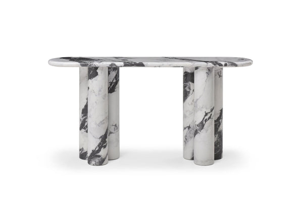 HomeRoots 60" White Genuine Marble Console Table - Elegant, Durable Stone Base, Unique Veining for Modern Spaces 717495
