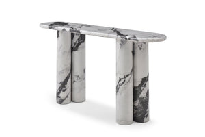 HomeRoots 60" White Genuine Marble Console Table - Elegant, Durable Stone Base, Unique Veining for Modern Spaces 717495