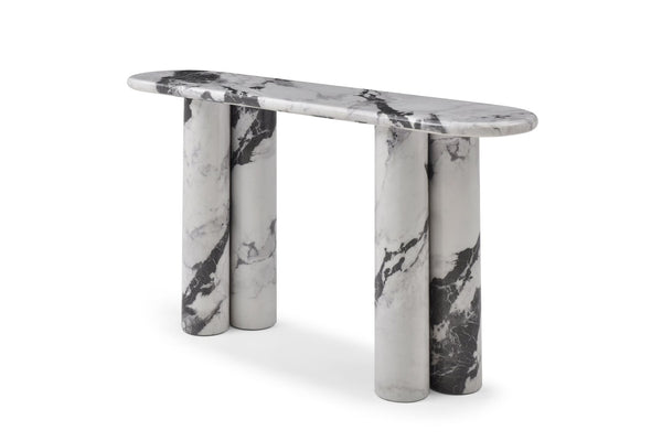HomeRoots 60" White Genuine Marble Console Table - Elegant, Durable Stone Base, Unique Veining for Modern Spaces 717495