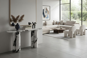 HomeRoots 60" White Genuine Marble Console Table - Elegant, Durable Stone Base, Unique Veining for Modern Spaces 717495