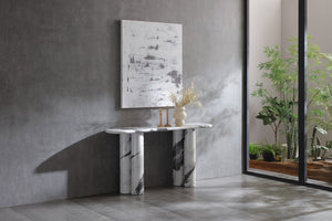 HomeRoots 60" White Genuine Marble Console Table - Elegant, Durable Stone Base, Unique Veining for Modern Spaces 717495