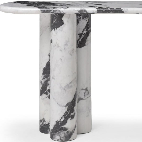 HomeRoots 60" White Genuine Marble Console Table - Elegant, Durable Stone Base, Unique Veining for Modern Spaces 717495