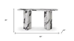 HomeRoots 60" White Genuine Marble Console Table - Elegant, Durable Stone Base, Unique Veining for Modern Spaces 717495