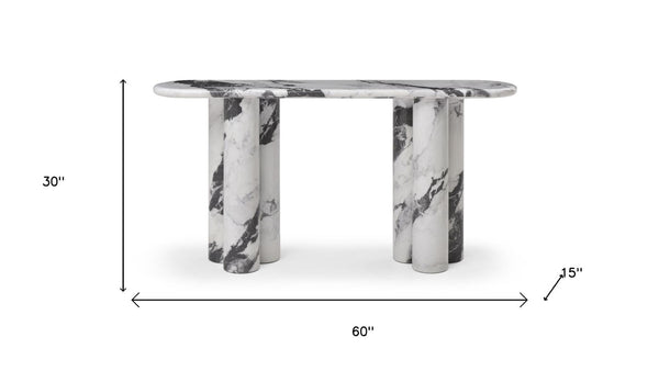 HomeRoots 60" White Genuine Marble Console Table - Elegant, Durable Stone Base, Unique Veining for Modern Spaces 717495