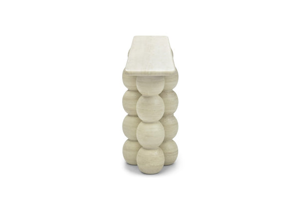 HomeRoots 75 Inch Genuine Marble Top Double Pedestal Console Entryway Table in Beige 717496