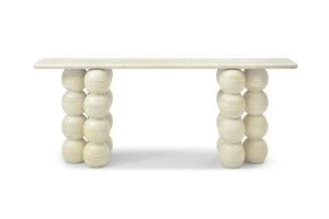 75 Inch Genuine Marble Top Double Pedestal Console Entryway Table in Beige