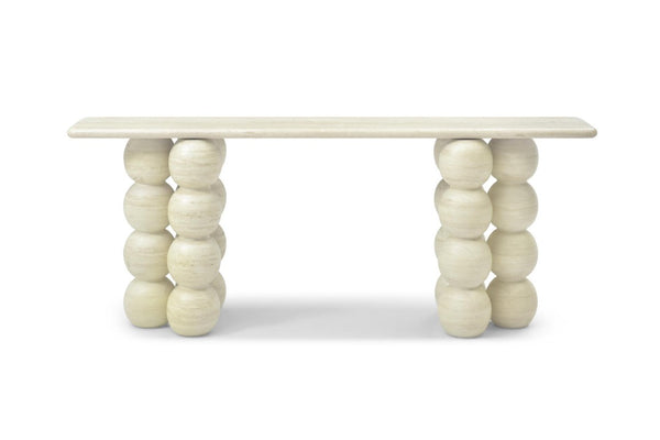 75 Inch Genuine Marble Top Double Pedestal Console Entryway Table in Beige