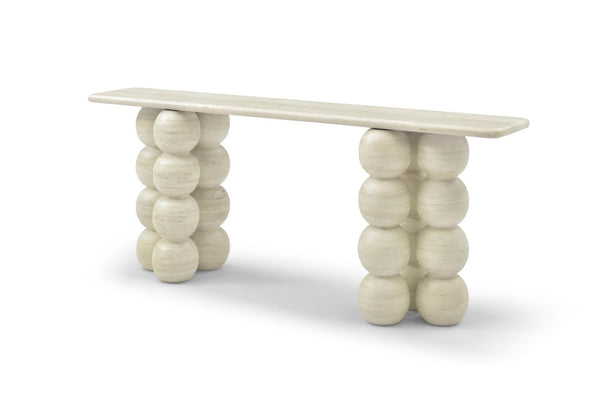 75 Inch Genuine Marble Top Double Pedestal Console Entryway Table in Beige
