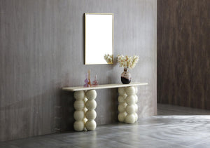 75 Inch Genuine Marble Top Double Pedestal Console Entryway Table in Beige