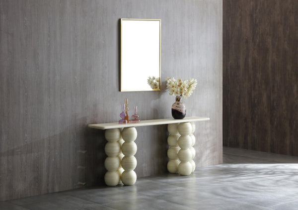 75 Inch Genuine Marble Top Double Pedestal Console Entryway Table in Beige