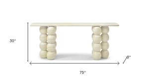 75 Inch Genuine Marble Top Double Pedestal Console Entryway Table in Beige
