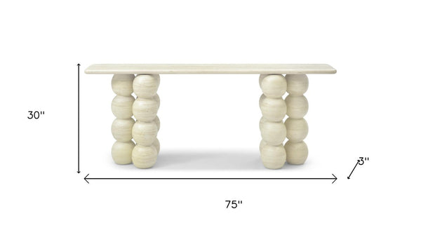 75 Inch Genuine Marble Top Double Pedestal Console Entryway Table in Beige
