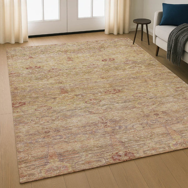HomeRoots 5' X 8' Coral and Taupe Abstract Area Rug - Stylish, Washable, UV-Protected for Modern Homes 717502