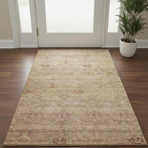 HomeRoots 5' X 8' Coral and Taupe Abstract Area Rug - Stylish, Washable, UV-Protected for Modern Homes 717502