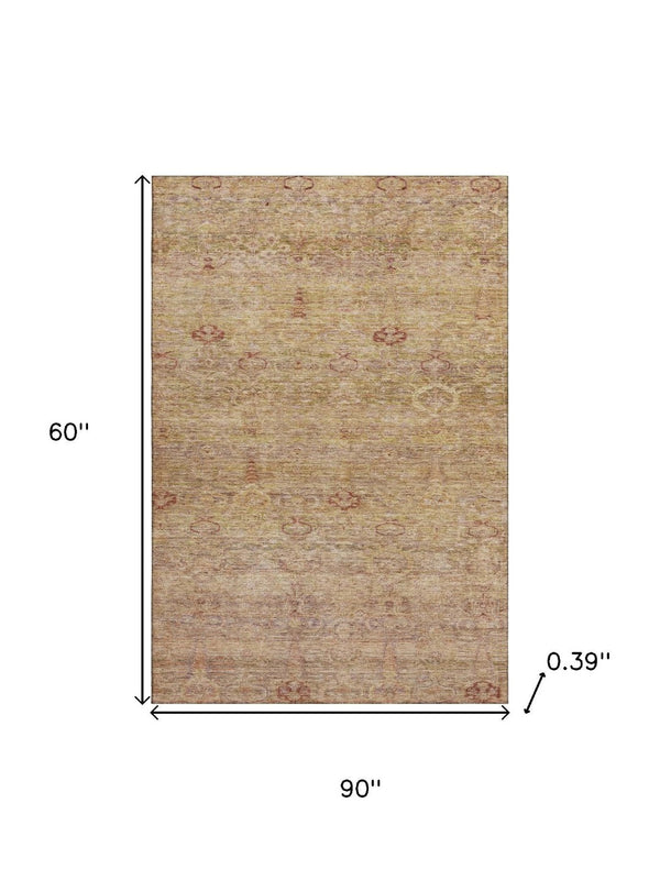 HomeRoots 8' Coral and Taupe Abstract Rug - Washable, UV-Protected, Stain-Resistant for Modern Homes & Patios 717503
