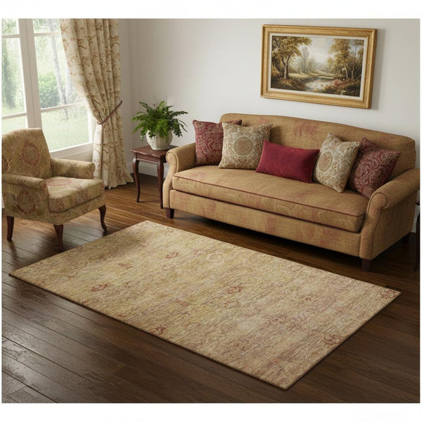 HomeRoots 8' Coral and Taupe Abstract Rug - Washable, UV-Protected, Stain-Resistant for Modern Homes & Patios 717503