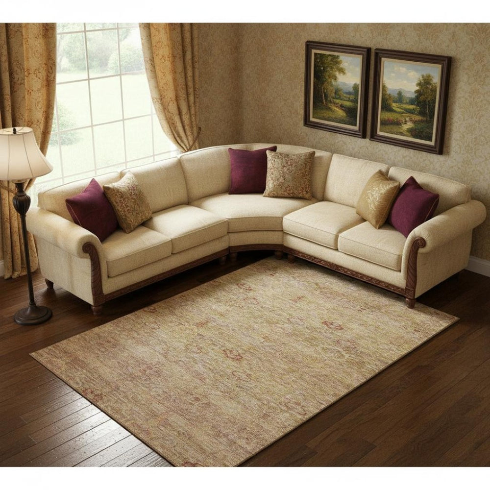 HomeRoots 9' X 12' Coral and Taupe Abstract Area Rug – Stylish, Washable, UV-Protected for Homes with Kids & Pets 717505