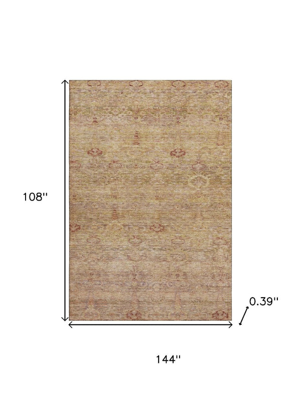 HomeRoots 10' X 14' Coral & Taupe Abstract Area Rug - UV Protected, Washable, Stain-Resistant & Stylish! 717506