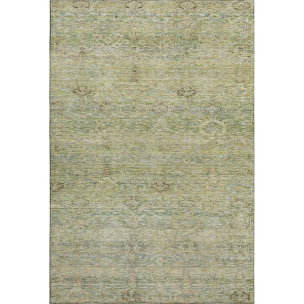 HomeRoots 8' Green and Beige Abstract Round Rug - Washable, UV-Protected, Stylish for High-Traffic Areas 717509