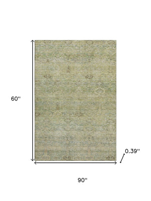 HomeRoots 8' Green and Beige Abstract Round Rug - Washable, UV-Protected, Stylish for High-Traffic Areas 717509