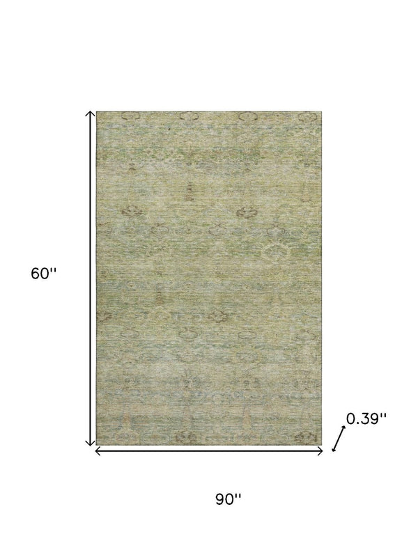 HomeRoots 8' Green and Beige Abstract Round Rug - Washable, UV-Protected, Stylish for High-Traffic Areas 717509