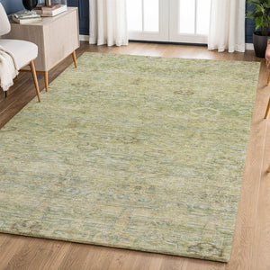 HomeRoots 8' Green and Beige Abstract Round Rug - Washable, UV-Protected, Stylish for High-Traffic Areas 717509