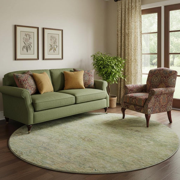 HomeRoots 8' X 10' Abstract Washable Area Rug in Green and Beige - UV Protected, Stain Resistant, Durable Design 717510