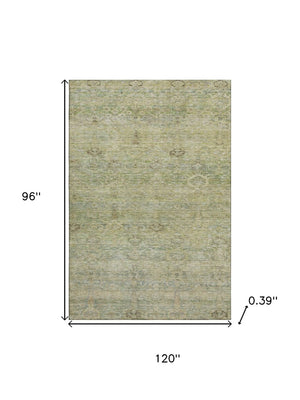 HomeRoots 9' X 12' Green & Beige Abstract Washable Area Rug - Durable, UV-Protected, Perfect for High-Traffic Homes 717511