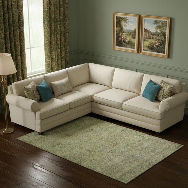 HomeRoots 9' X 12' Green & Beige Abstract Washable Area Rug - Durable, UV-Protected, Perfect for High-Traffic Homes 717511