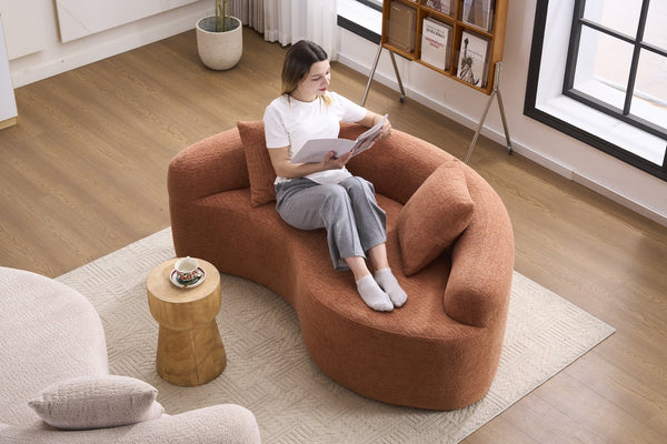 English Elm LY-042 Zen-Inspired S-Curved Dual-Depth Loveseat with Chenille Upholstery, Ready-to-Use Comfort Beige W2231P329716