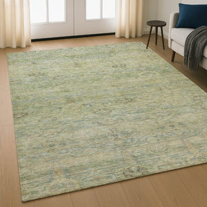 HomeRoots 10' Abstract Green & Beige Washable Area Rug - Durable, UV-Protected, Non-Slip for High-Traffic Spaces 717512