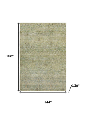 HomeRoots 10' Abstract Green & Beige Washable Area Rug - Durable, UV-Protected, Non-Slip for High-Traffic Spaces 717512