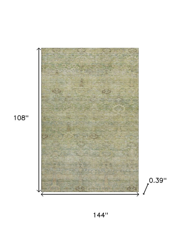 HomeRoots 10' Abstract Green & Beige Washable Area Rug - Durable, UV-Protected, Non-Slip for High-Traffic Spaces 717512