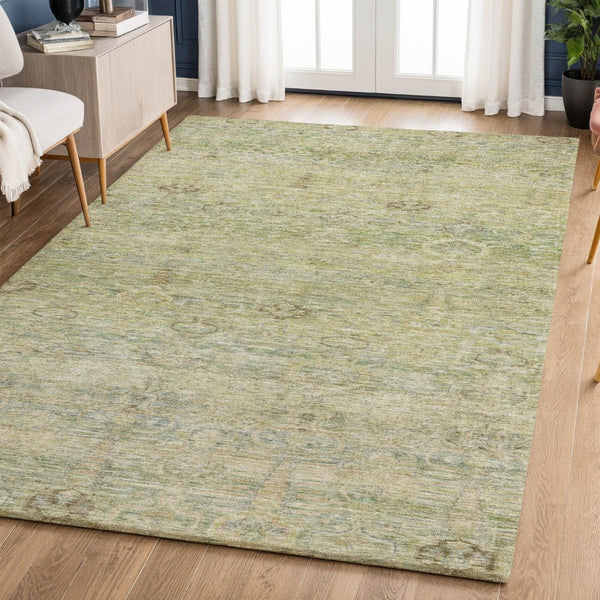HomeRoots 10' Abstract Green & Beige Washable Area Rug - Durable, UV-Protected, Non-Slip for High-Traffic Spaces 717512