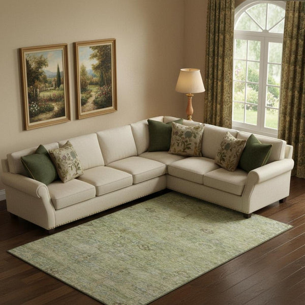 HomeRoots 10' Abstract Green & Beige Washable Area Rug - Durable, UV-Protected, Non-Slip for High-Traffic Spaces 717512