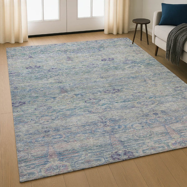 HomeRoots 8' Plum and Lavender Abstract Washable Round Rug - Stylish, Durable, UV-Protected & Pet-Friendly Design 717515