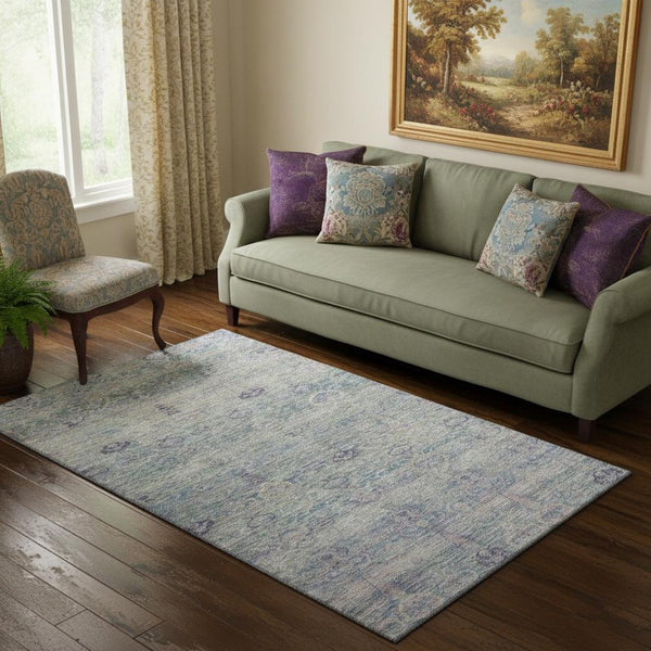 HomeRoots 8' Plum and Lavender Abstract Washable Round Rug - Stylish, Durable, UV-Protected & Pet-Friendly Design 717515