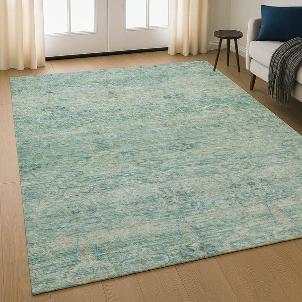 HomeRoots 5' X 8' Teal And Aqua Abstract Washable Area Rug - UV Protected, Durable, Easy-Care for Busy Homes 717520