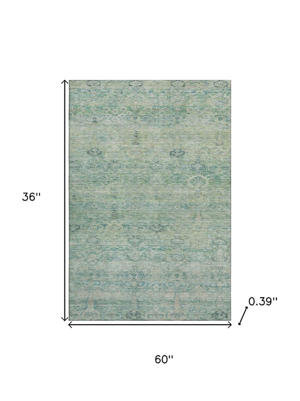 HomeRoots 5' X 8' Teal And Aqua Abstract Washable Area Rug - UV Protected, Durable, Easy-Care for Busy Homes 717520