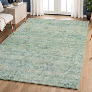 HomeRoots 5' X 8' Teal And Aqua Abstract Washable Area Rug - UV Protected, Durable, Easy-Care for Busy Homes 717520