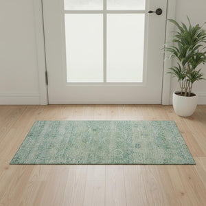 HomeRoots 5' X 8' Teal And Aqua Abstract Washable Area Rug - UV Protected, Durable, Easy-Care for Busy Homes 717520
