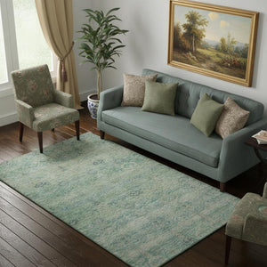 HomeRoots 8' Teal and Aqua Abstract Washable Round Rug - UV Protected, Stain Resistant, Modern Home Decor 717521