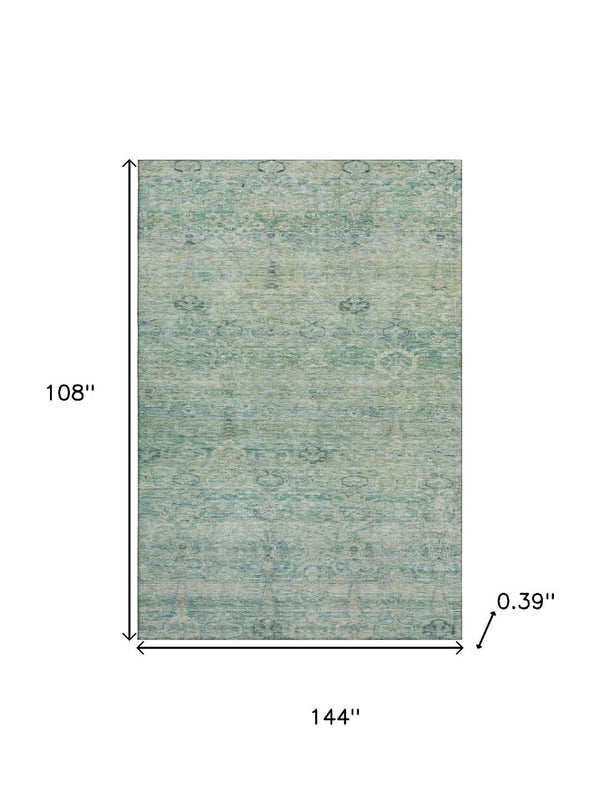 HomeRoots 10' X 14' Teal & Aqua Abstract Washable Area Rug - UV Protection, Modern Design, Durable & Easy Care 717524