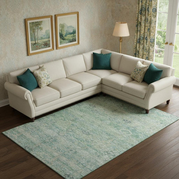 HomeRoots 10' X 14' Teal & Aqua Abstract Washable Area Rug - UV Protection, Modern Design, Durable & Easy Care 717524